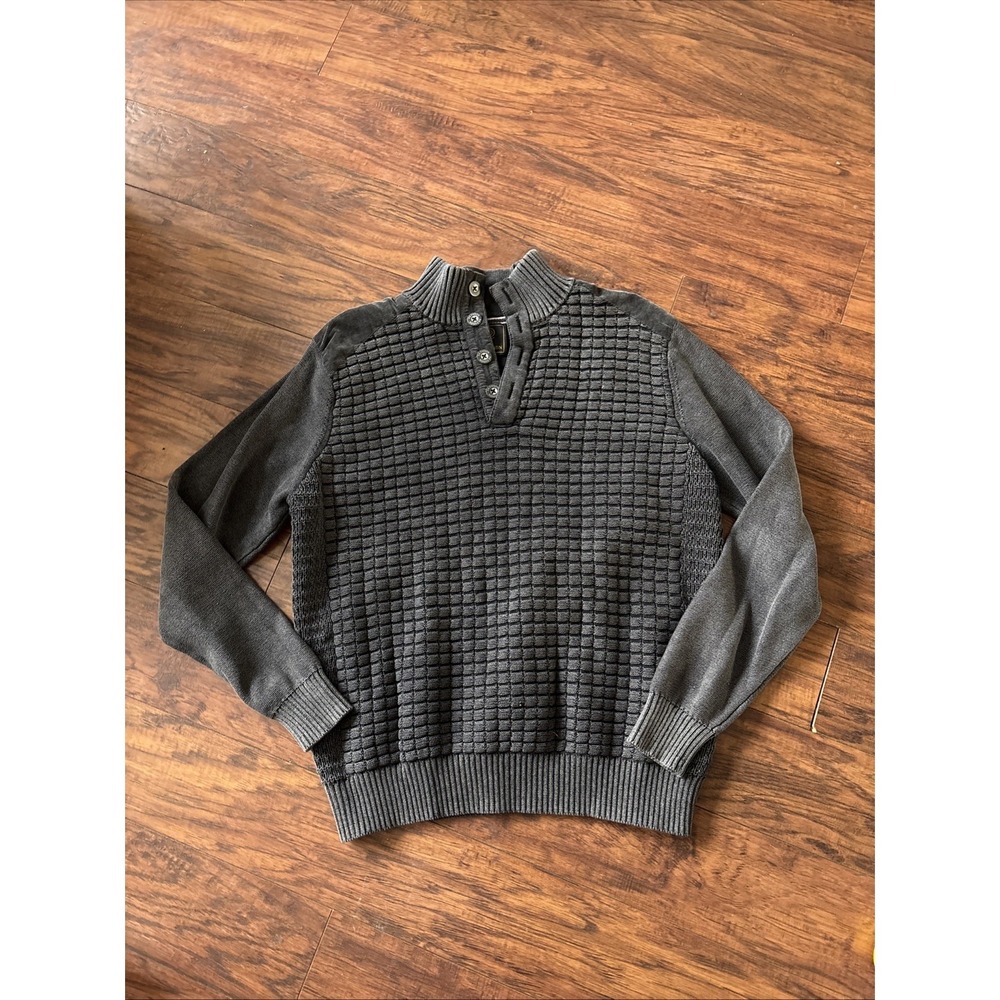 F/X Fusion Sweater Mens M Gray 1/4 Button Textured Pullover 90s Style